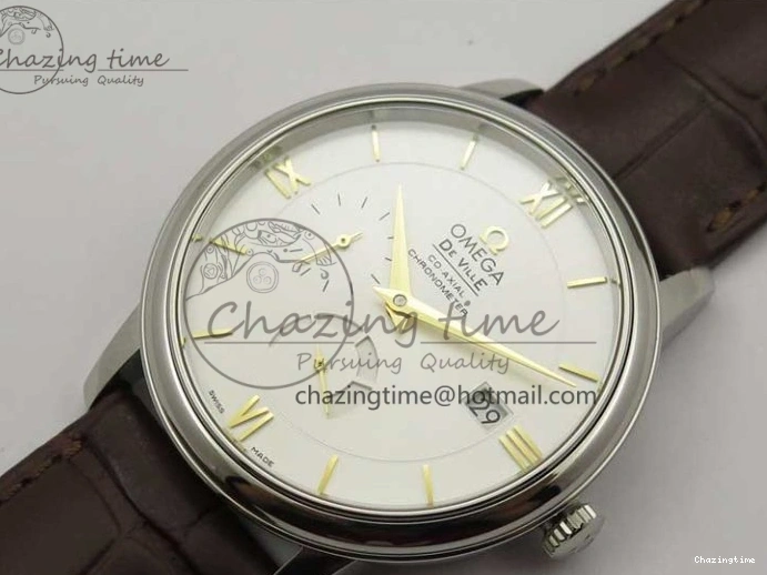 0110 Affordable De Ville Prestige Real PR SS ZF 1:1  Best Edition White Dial YG Markers Brown Leather Strap MIYOTA 7899